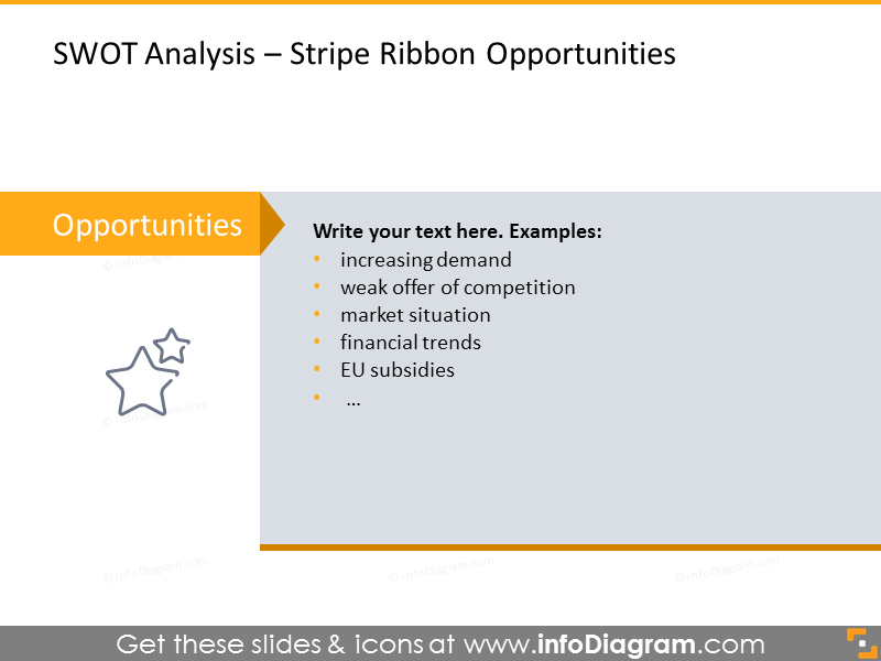 Analysis of company's opportunities illustrated with stripe ribbon template