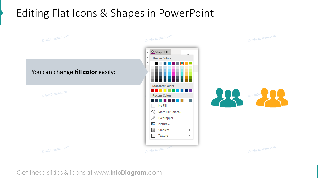 Editability of flat icons and shapes in filter process diagrams