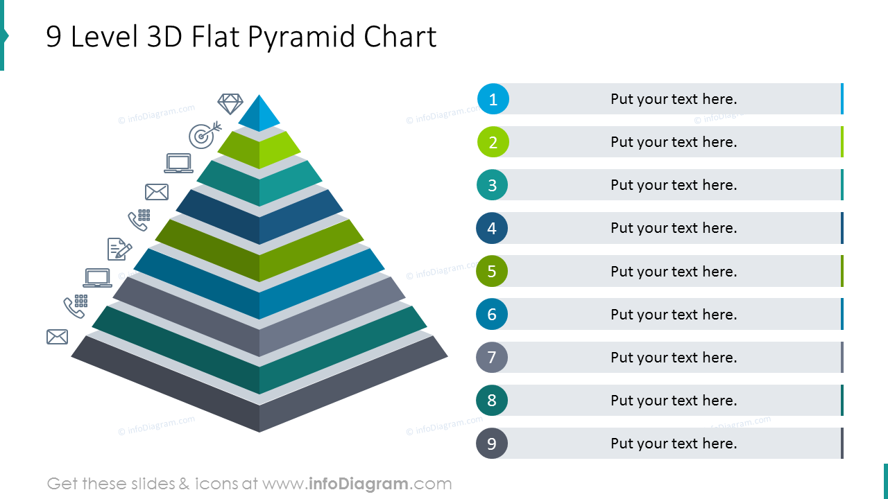 Nine level 3D flat pyramid chart