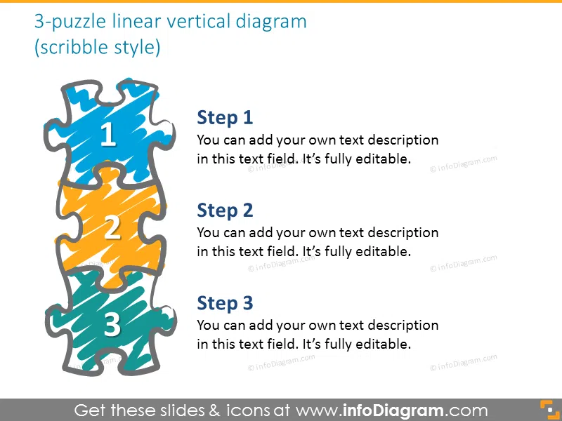 jigsaw puzzle vertical 3 steps diagram hand scribble ppt clipart