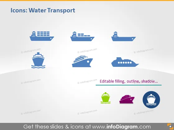 Water transport ppt pictograms shipping freight boat