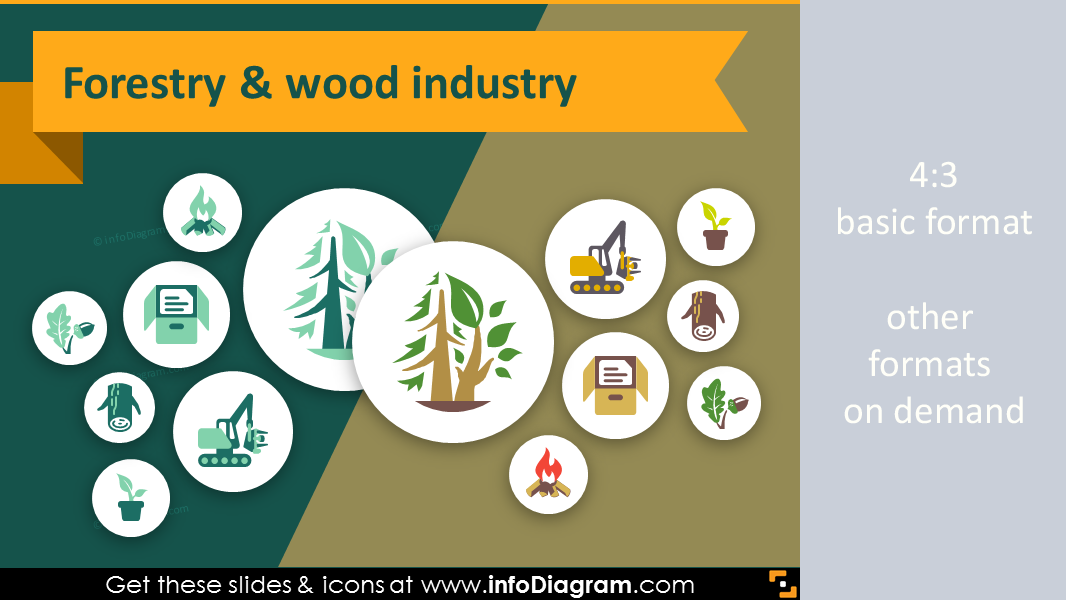 Agriculture icons - Forestry, Wood Industry (PPT flat clipart)