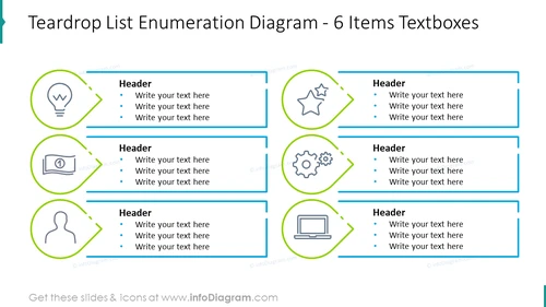 Teardrop list enumeration diagram for six items