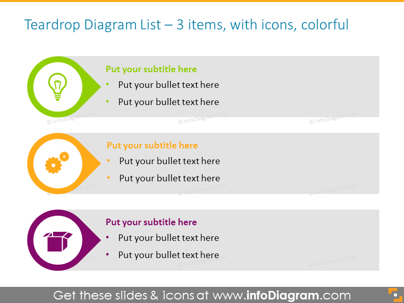 Teardrops List for placing 3 items, with icons
