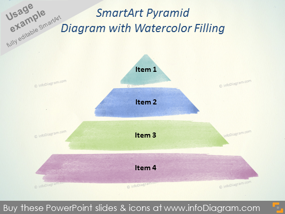 SmartArt Pyramid Diagram watercolor fill pptx