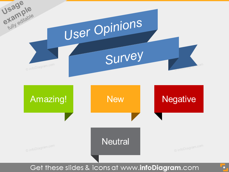 User Opinion Positive Negative Survey Banners Flat Ribbons PPT icon