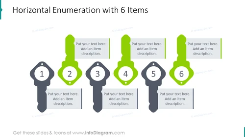 Horizontal enumeration slide for 6 items