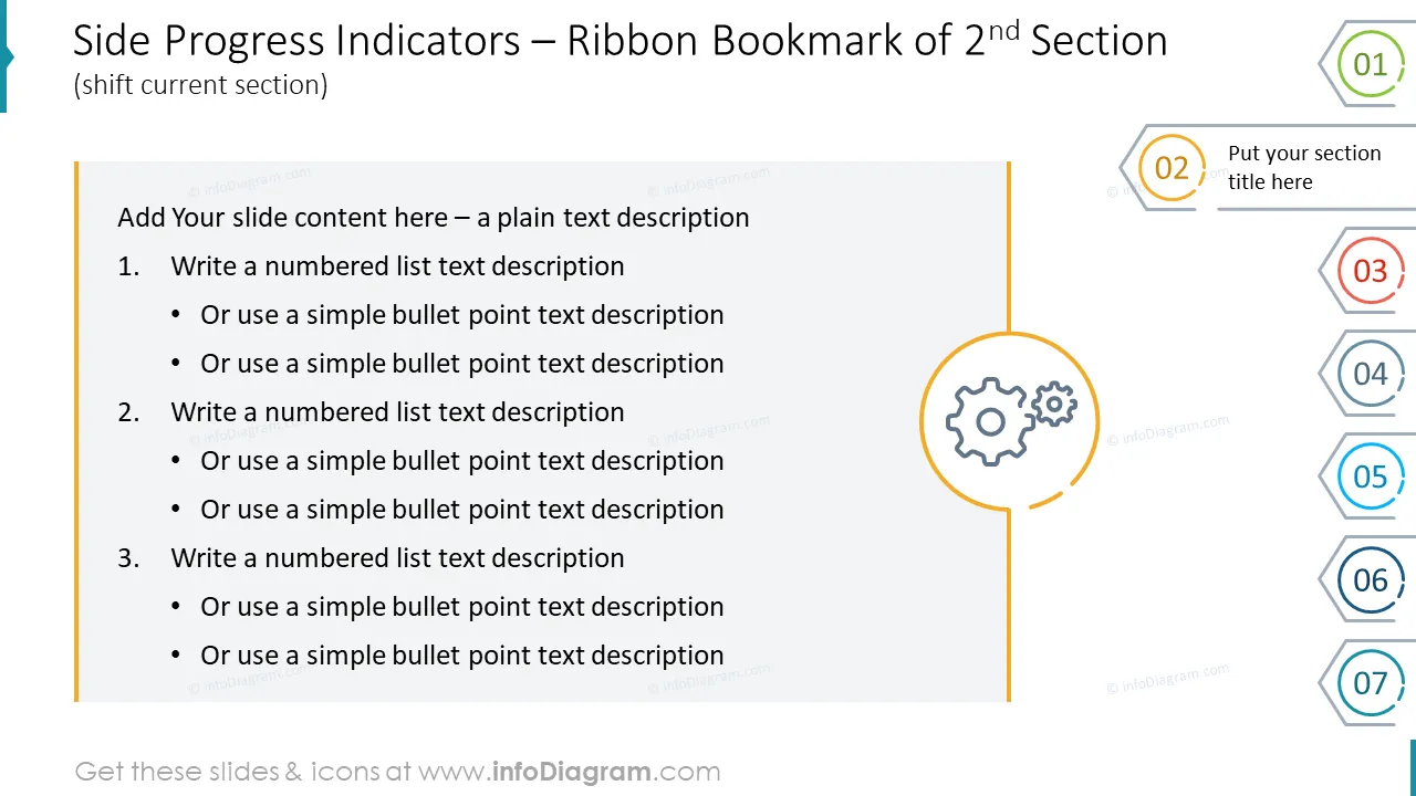 Side Progress Indicators – Ribbon Bookmark of 2nd Section (shift current section)