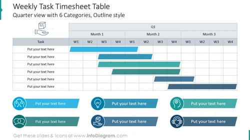 Weekly task timesheet table with outline icons