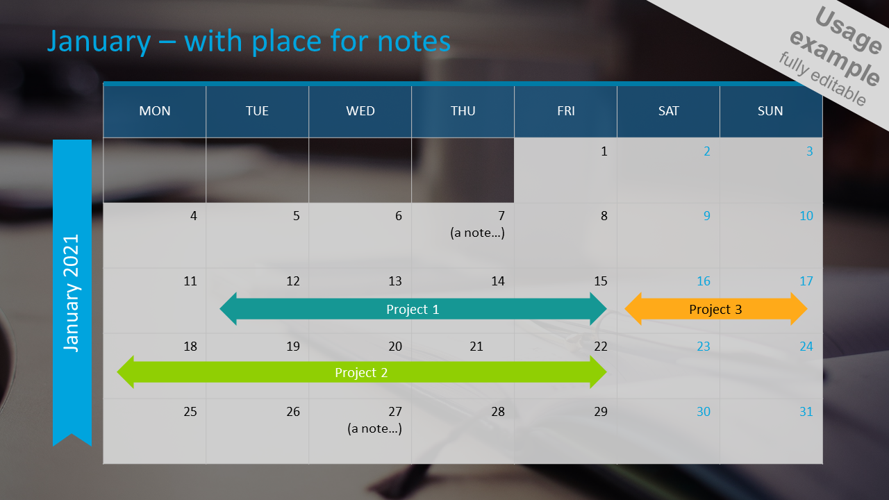 January – with place for notes