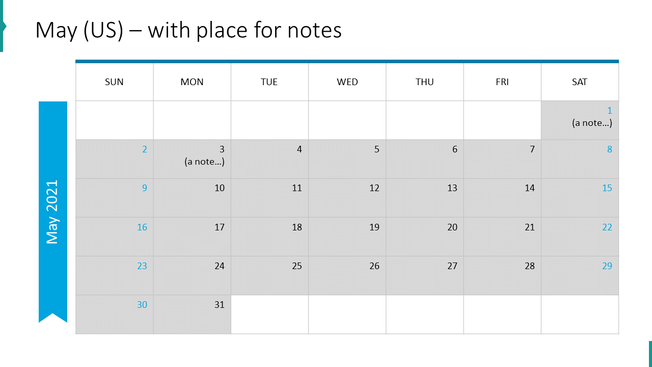 May (US) – with place for notes