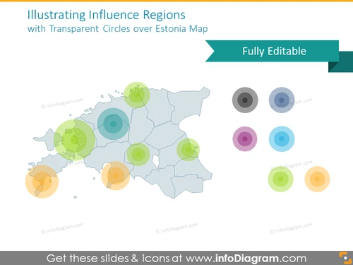Influence regions map illustrated with semi-transparent circles
