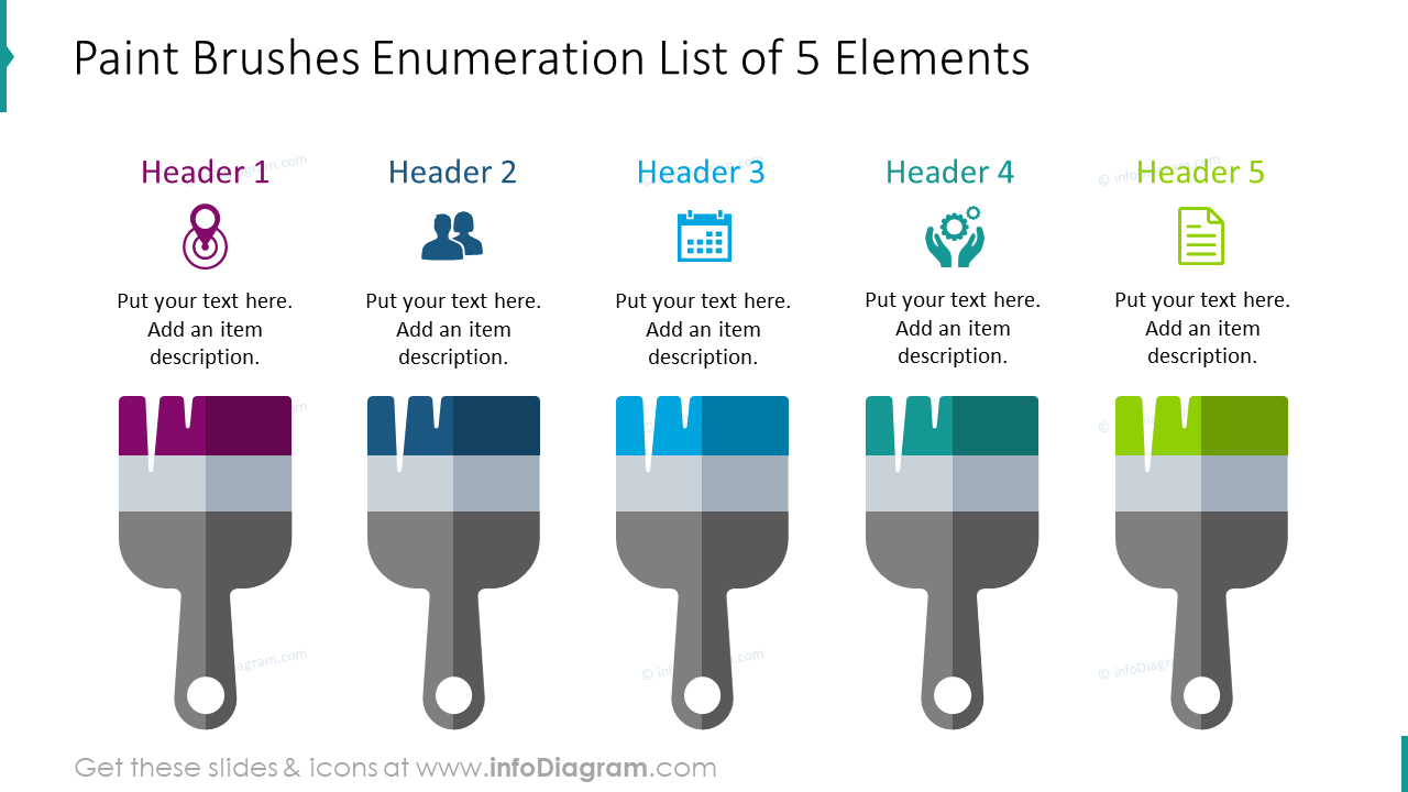 Paint brushes enumeration list for five elements