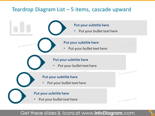 Smartart Teardrops Graphics - 5 Items Cascade Upward Slide