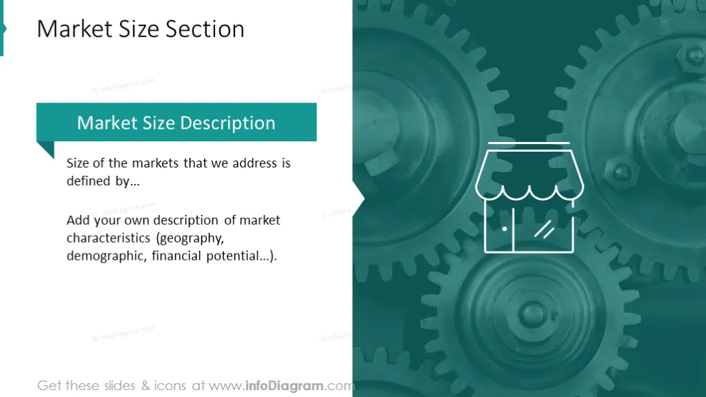 Market size section slide with gears background
