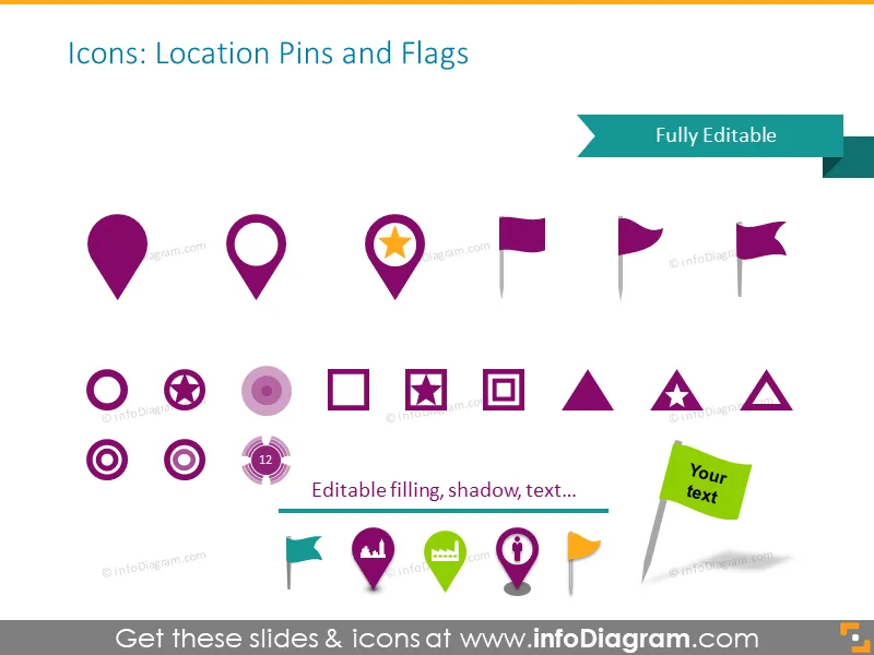Location pins and flags symbols