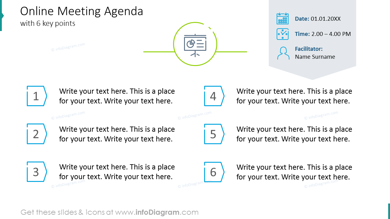Online meeting agenda with six key points