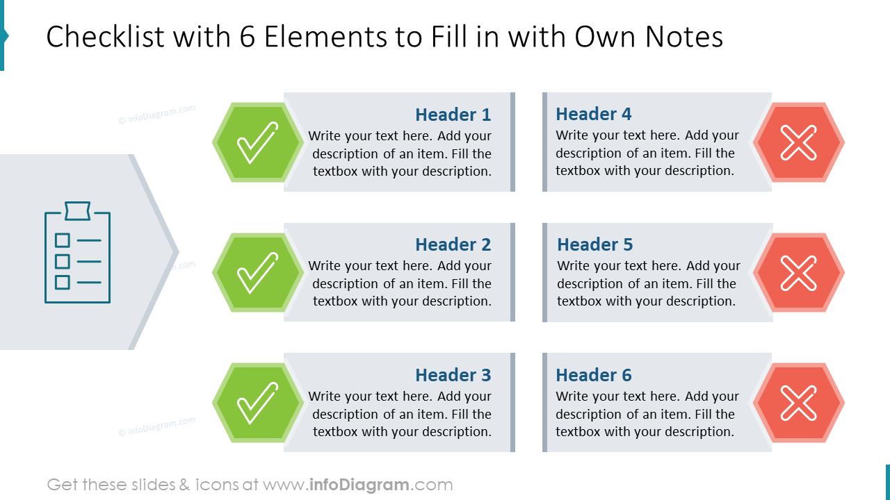Checklist with 6 Elements to Fill in with Own Notes