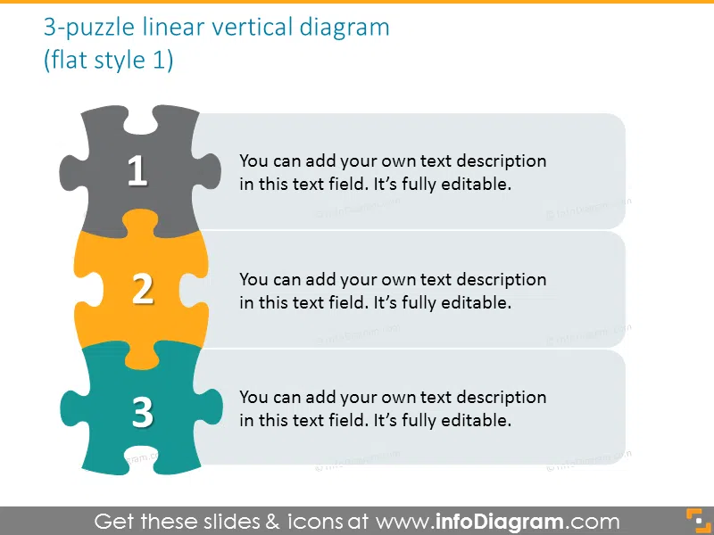 jigsaw puzzle vertical 3 steps diagram powerpoint clipart