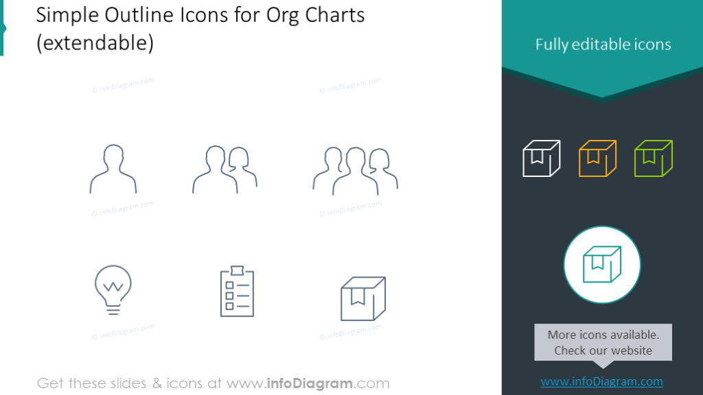 Editable outline icons set intended to show organizational chart
