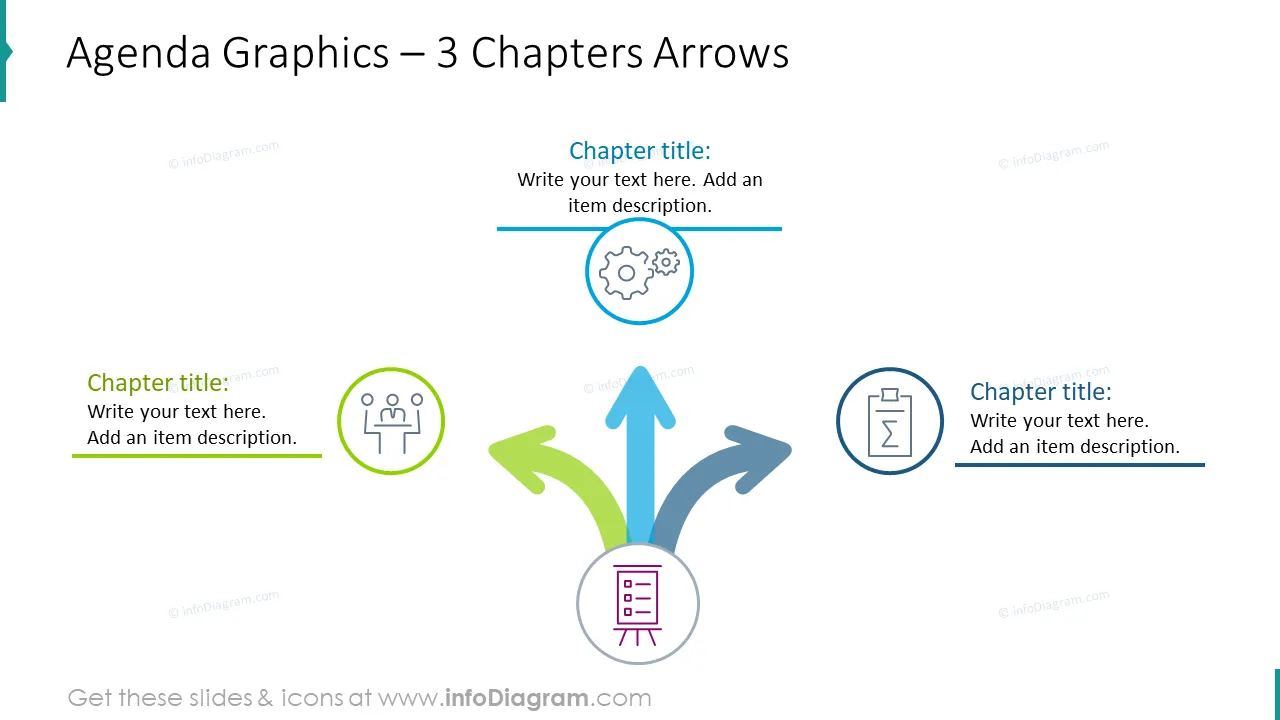 Agenda graphics with 3 chapters arrows
