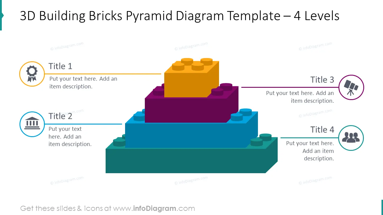 4 levels 3D bricks pyramid with flat icons