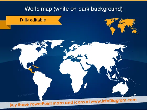 White World Map Central America Caribbean PPT icon