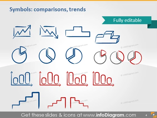 Symbols comparisons charts trends icons ppt clipart