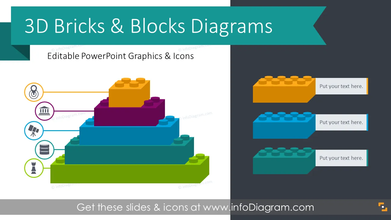 3D Bricks Graphics Blocks Diagrams (PPT Template)