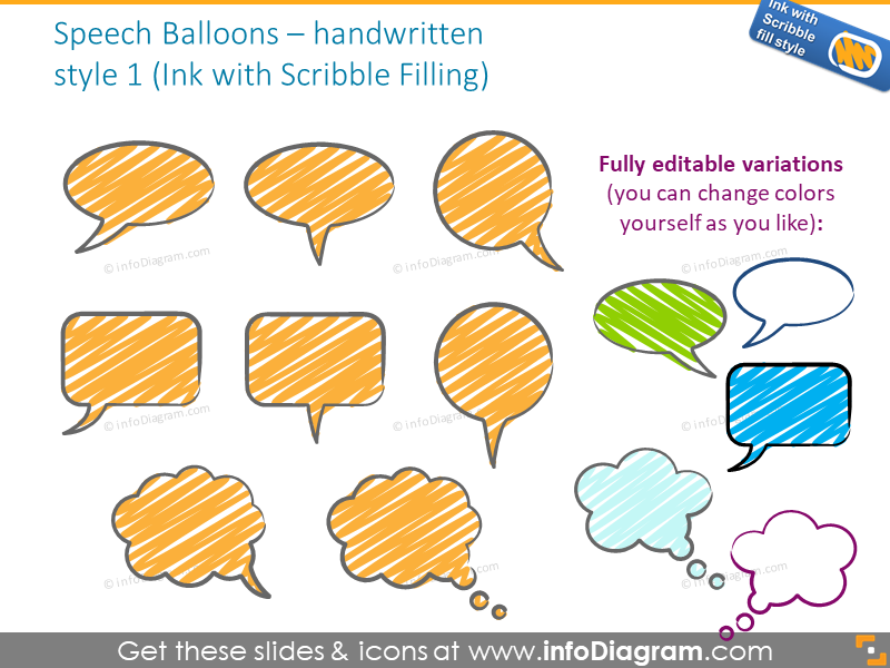 speech balloons handwritten ink scribble powerpoint icons
