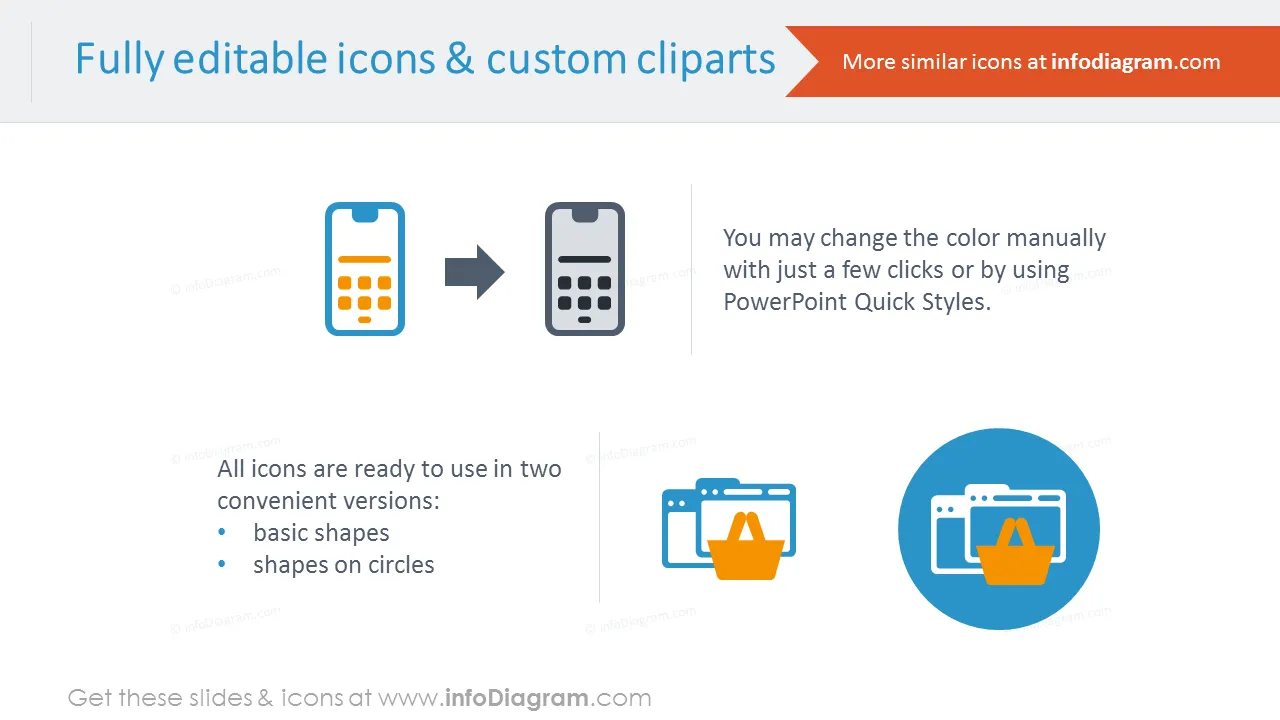 Editable icons and custom cliparts