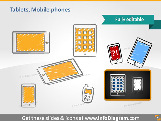 Tablet ipad Mobile SmartPhone Cell phone handwritten icon ppt