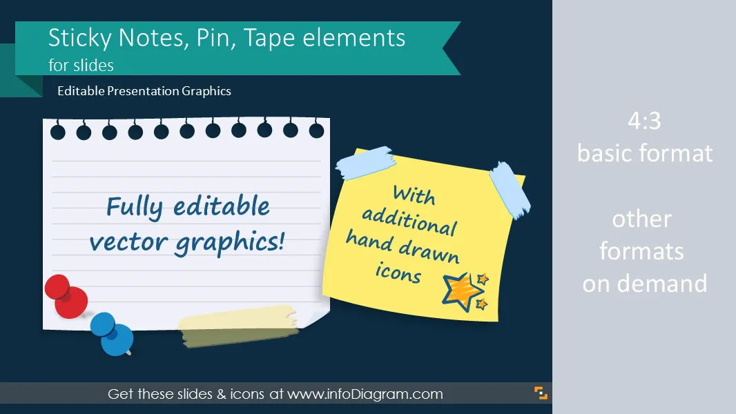 Sticky Notes, Pin, Tape elements for slides (PPT pictures)