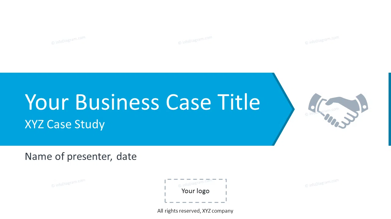 Business case title slide with handshake icon