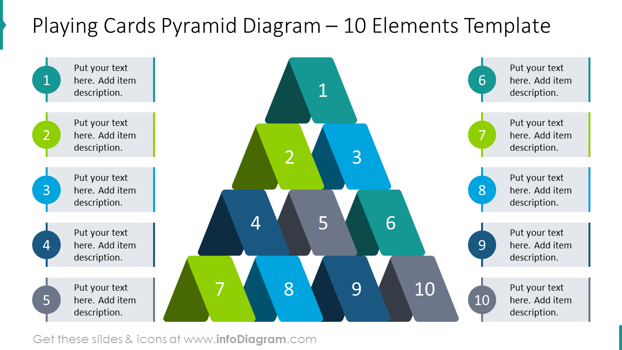 Playing cards pyramid diagram for 10 items