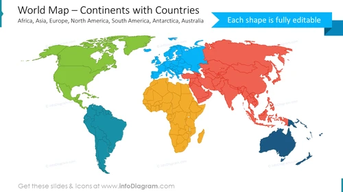 countries world continents map powerpoint shape