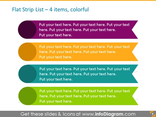 Colorful Flat Strip List for placing 4 items, with textboxes