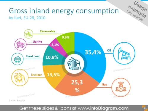 Gross inland energy consumption showed with round diagram and place for description 