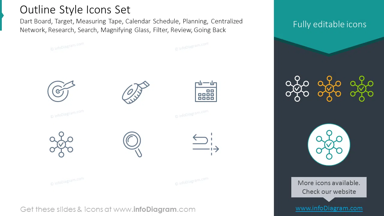 Outline Style Icons: target, measuring tape, calendar, planning