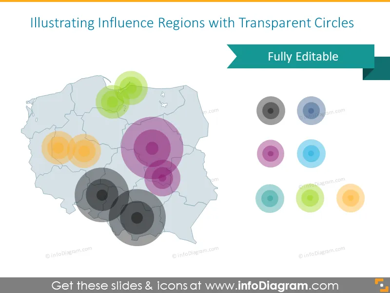 Illustrating influence regions with transparent circles