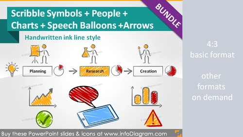 Scribble Symbols BUNDLE: people, charts, symbols, balloons (PPT icons & clipart)