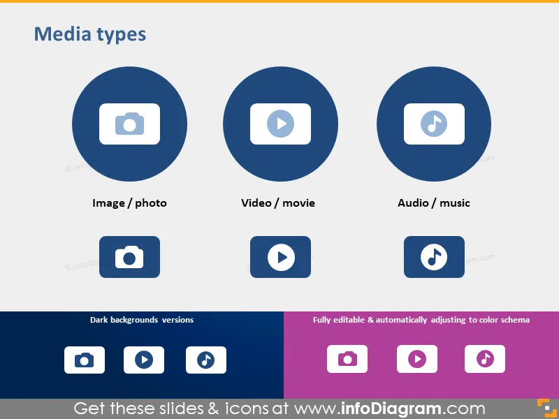 symbol media photo video audio powerpoint icon flat