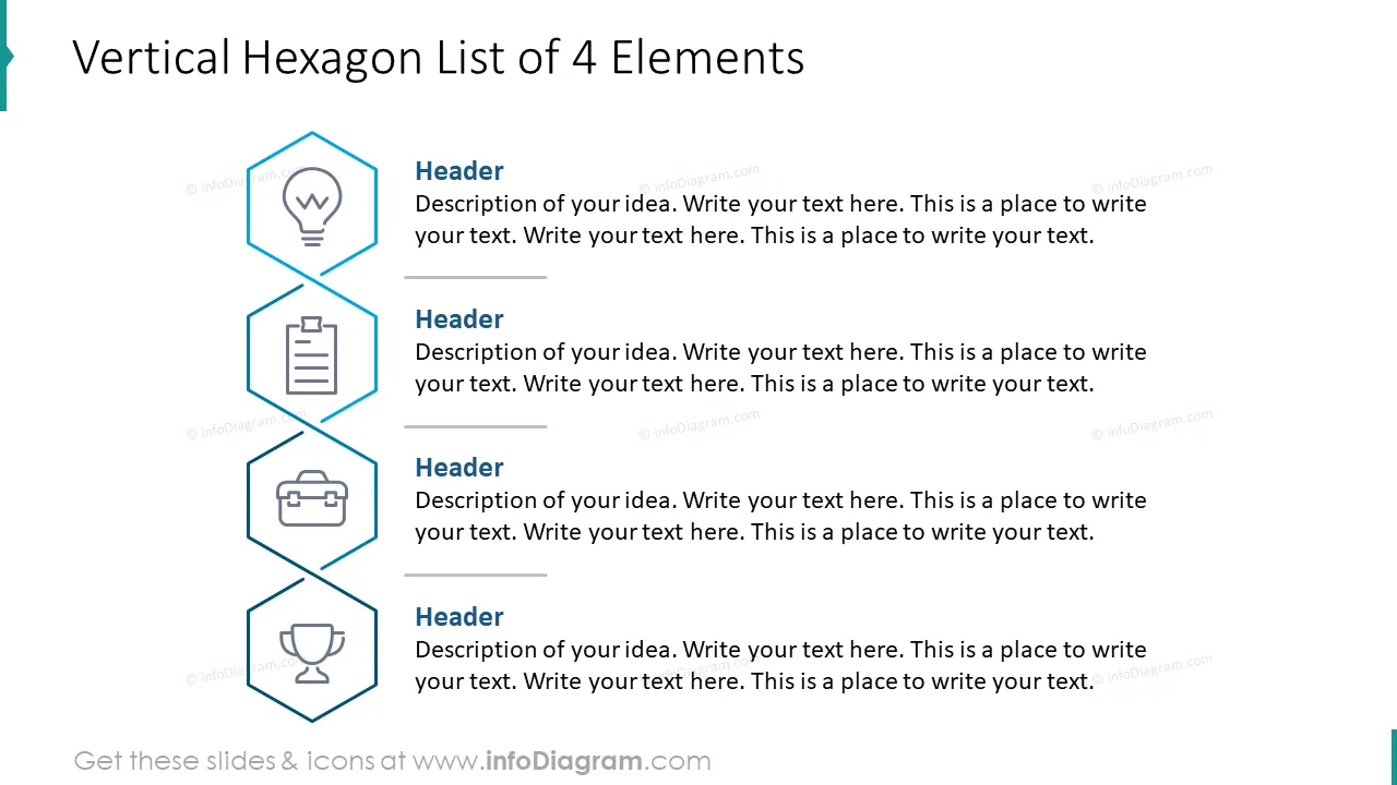 Vertical hexagon list of four elements