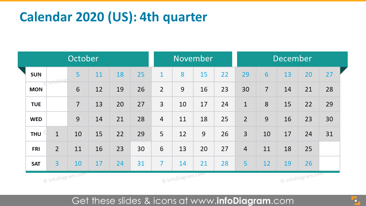 Quarterly calendar US 2020 slide: forth quarter