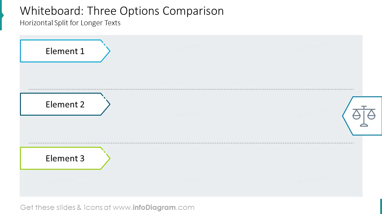 Whiteboard: three options comparison horizontal split 