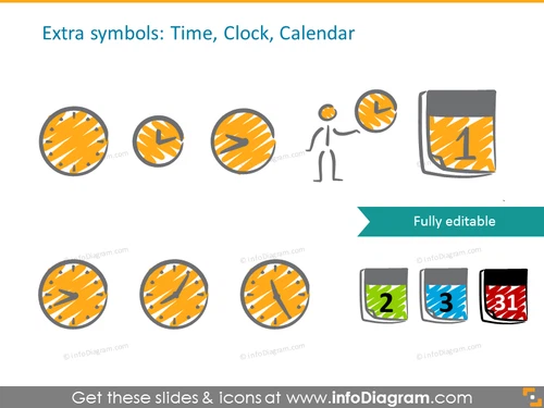 Time, clock, calendar icons