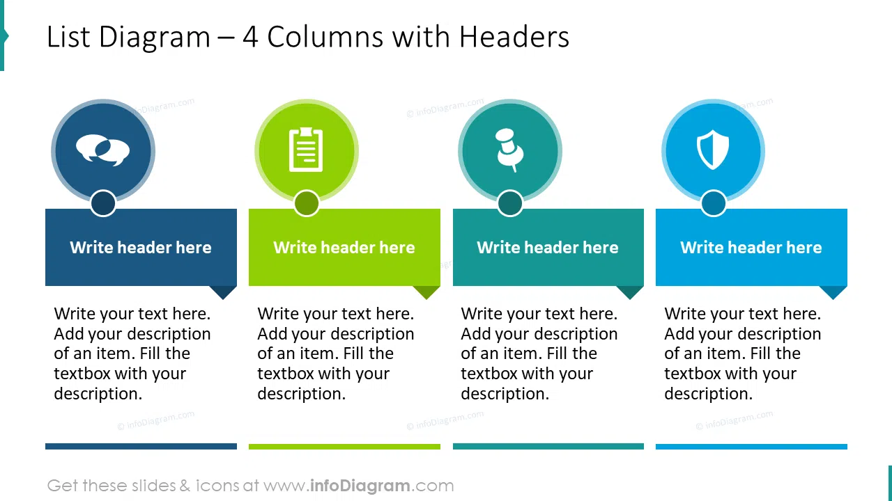 List diagram for 4 columns with headers