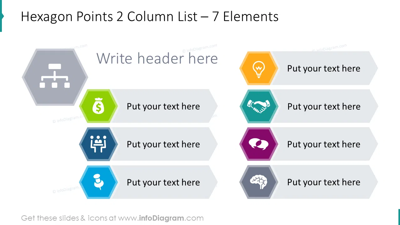 Hexagon points 2 column list for 7 elements