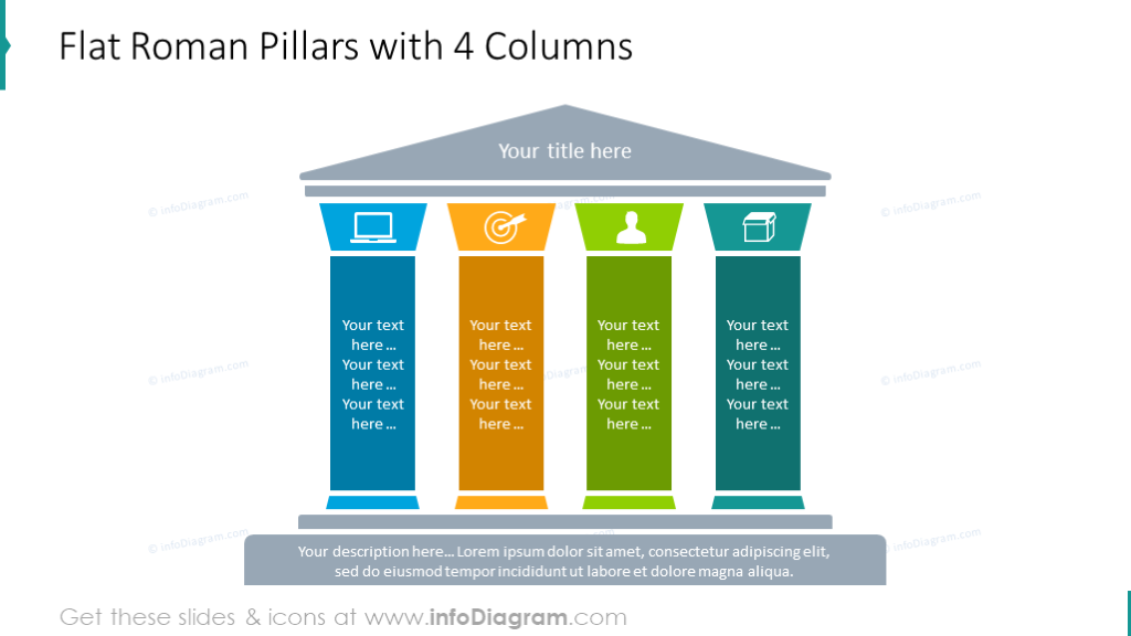 Flat roman pillars 4 columns diagram 