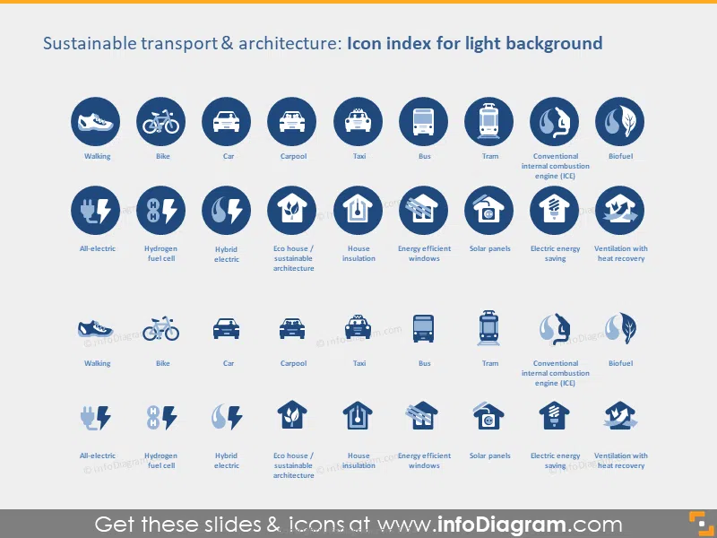 Icon Index on Light Background: Sustainable Transport and Architecture